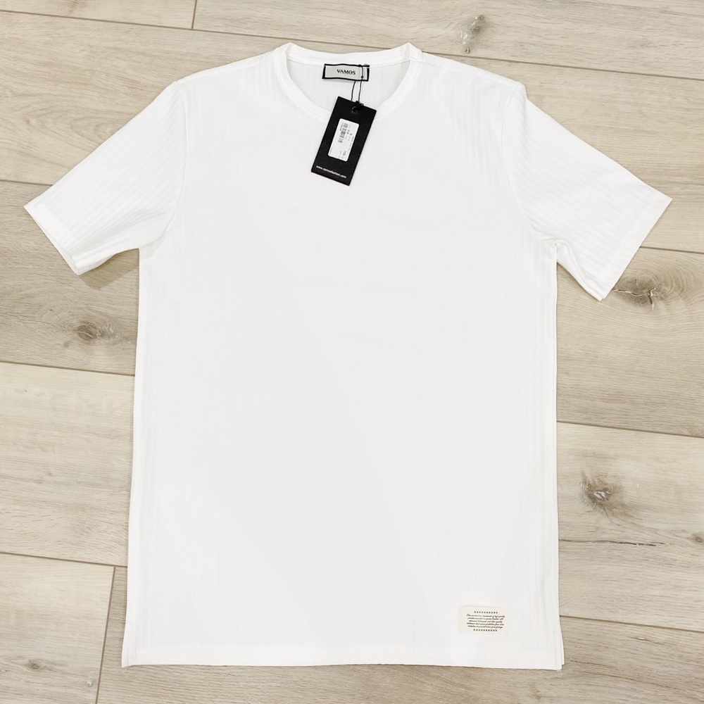 VAMOS MENS RIBBED WHITE T SHIRT